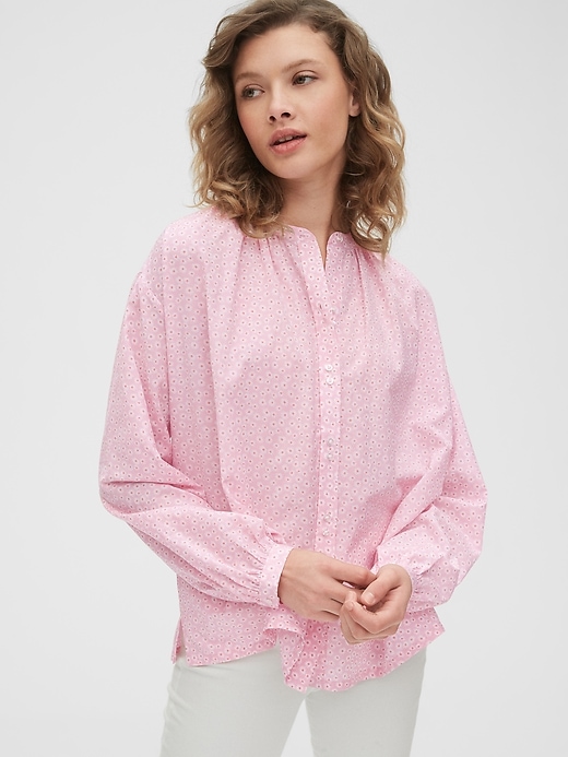 1 of 8 showing, with the color pink floral of product Print Double Button Band-Collar Shirt