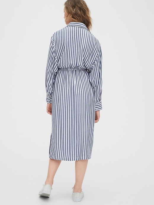 2 of 8 showing, with the color blue & white stripe of product Striped Midi Shirtdress