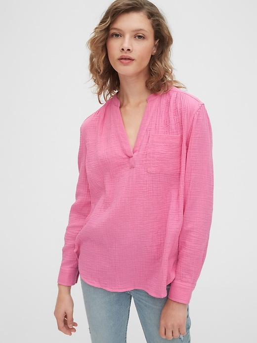 1 of 8 showing, with the color pink orchid of product Gauzy Popover Shirt in Cotton