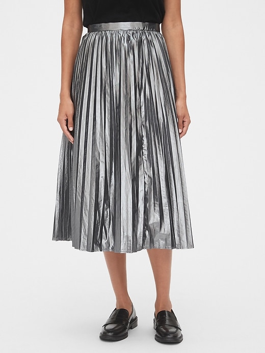 Metallic Pleated Midi Skirt