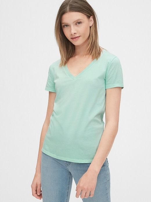 1 of 8 showing, with the color fantasy aqua blue of product Vintage Wash V-Neck T-Shirt