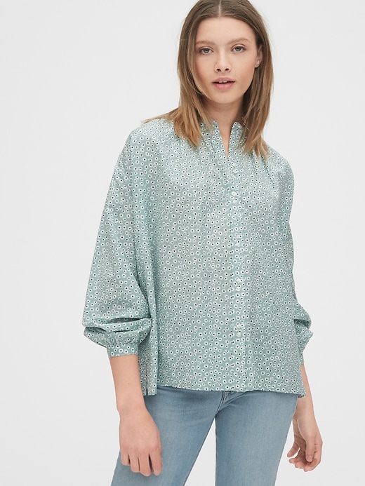 Image number 1 showing, Print Double Button Band-Collar Shirt