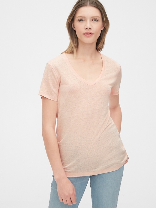 View large product image 1 of 1. V-Neck T-Shirt in Linen