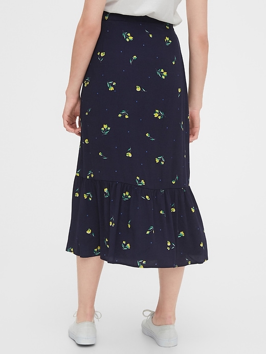 2 of 8 showing, with the color navy blue floral of product Wrap Midi Skirt