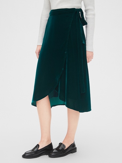 View large product image 1 of 1. Velvet Wrap Midi Skirt