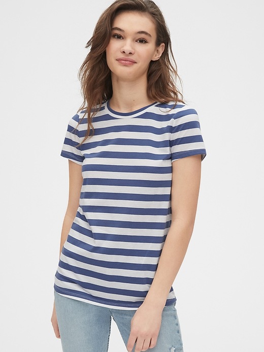 1 of 8 showing, with the color chrome blue stripe of product Vintage Wash Stripe Crewneck T-Shirt