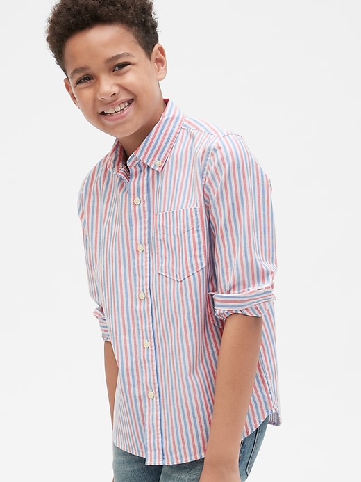 2 of 8 showing, with the color pink stripe of product Kids Print Oxford Shirt