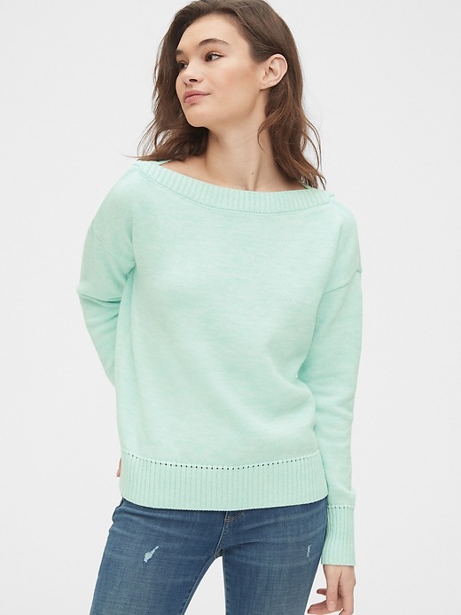 1 of 8 showing, with the color mint green of product Boatneck Sweater