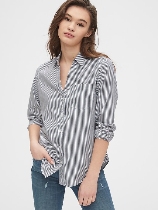1 of 8 showing, with the color blue pinstripe of product Perfect Shirt in Poplin