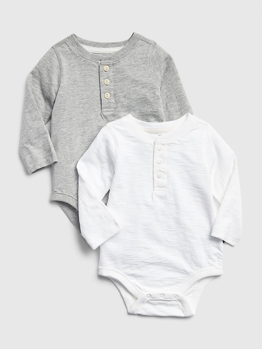 1 of 8 showing, with the color white of product Baby Henley Bodysuit (2-Pack)