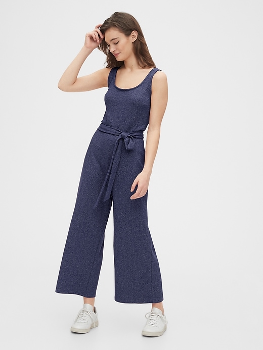 View large product image 1 of 1. Ribbed Belt-Tie Jumpsuit