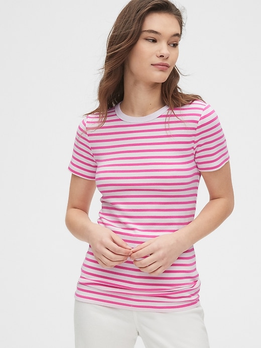 1 of 8 showing, with the color pink & white stripe of product Modern Crewneck T-Shirt