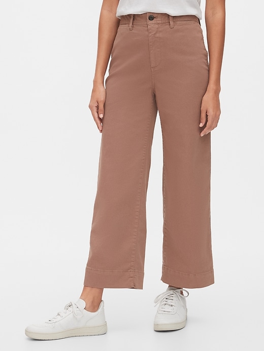 1 of 8 showing, with the color clay brown of product High Rise Wide-Leg Crop Khakis
