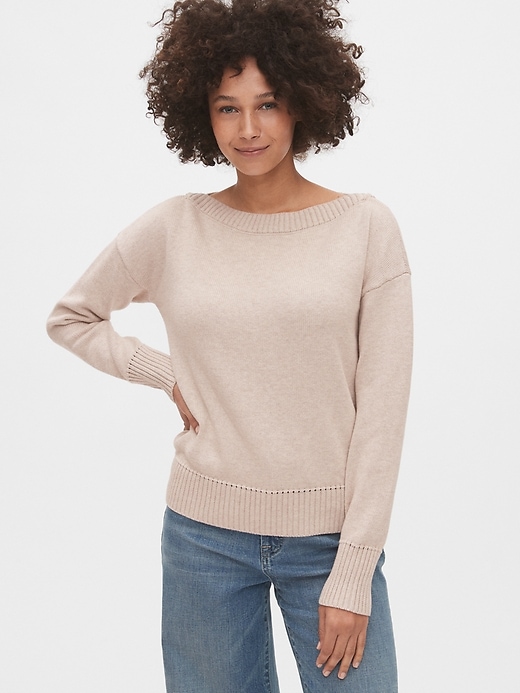 1 of 8 showing, with the color oatmeal heather of product Boatneck Sweater