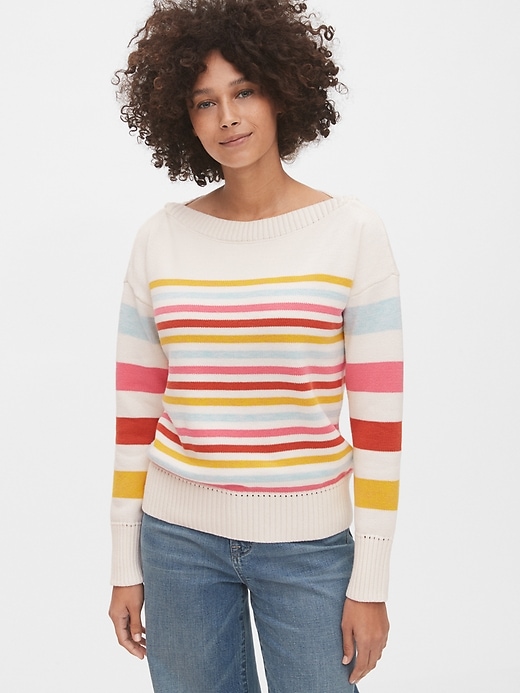 1 of 8 showing, with the color multi stripe of product Boatneck Sweater