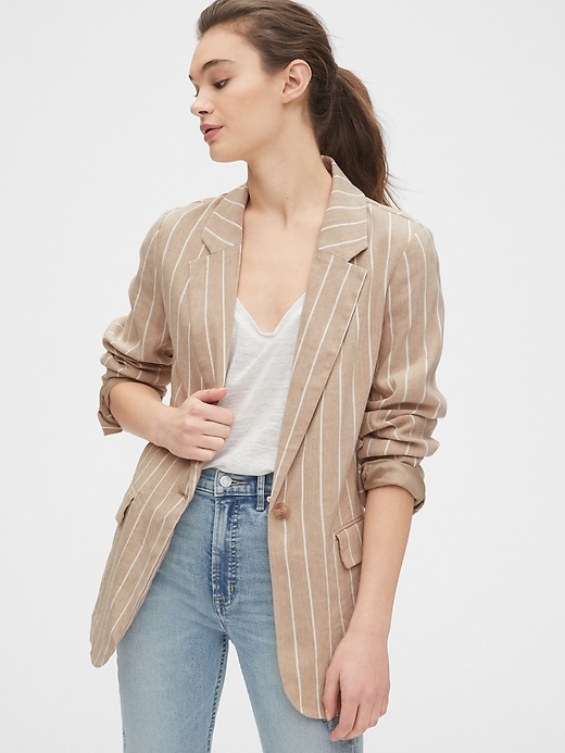 1 of 8 showing, with the color neutral stripe of product Striped Linen Blazer