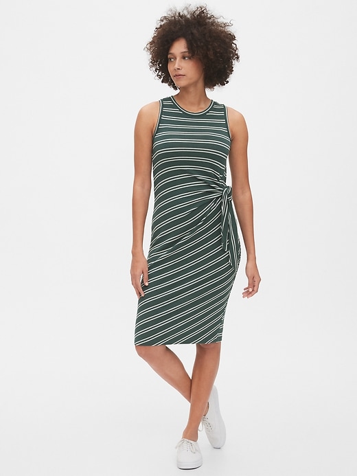 1 of 8 showing, with the color green stripe of product Softspun Tie-Front Midi Dress
