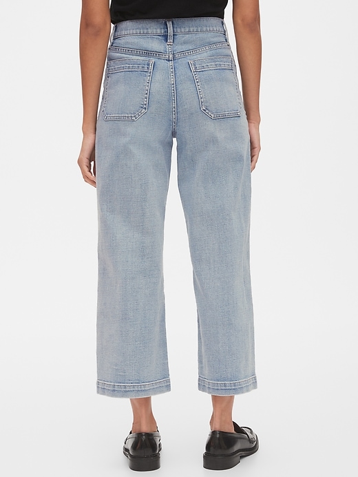 2 of 8 showing, with the color light indigo of product High Rise Utility Wide-Leg Crop Jeans