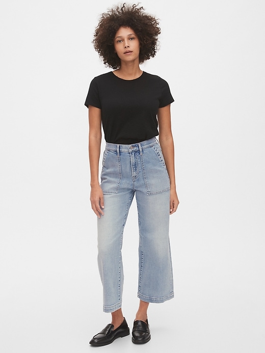 Image number 3 showing, High Rise Utility Wide-Leg Crop Jeans