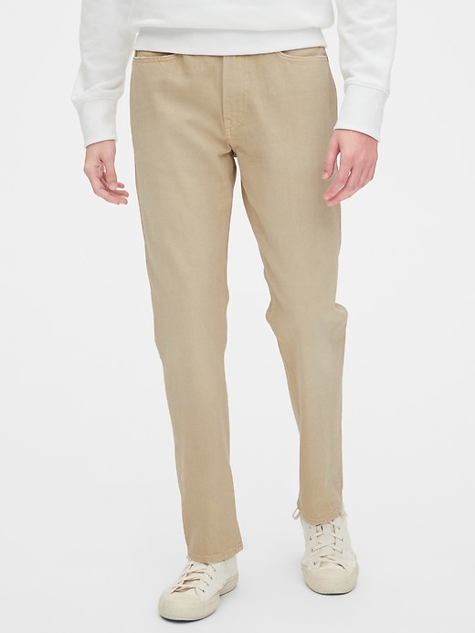 1 of 8 showing, with the color desert khaki of product Garment-Dyed Slim Jeans
