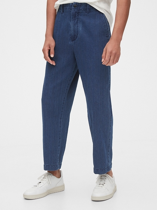 1 of 8 showing, with the color textured indigo of product Herringbone Wide-Leg  Pants