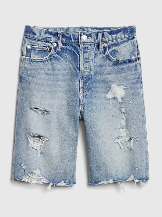 Image number 6 showing, High Rise Destructed Denim Bermuda Shorts