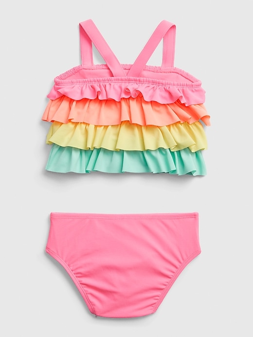 2 of 8 showing, with the color neon impulsive pink of product Toddler Ruffle Tiered Swim Two-Piece