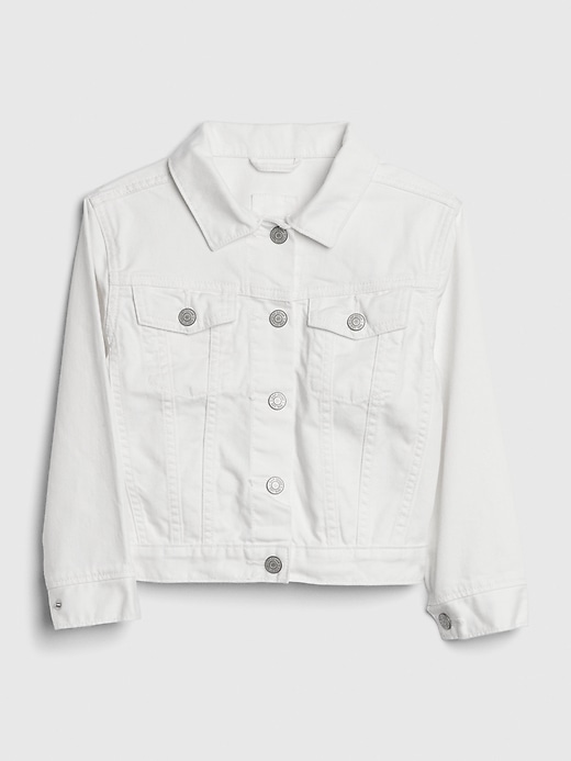 1 of 8 showing, with the color white denim of product Kids Denim Jacket in Stain Resistant