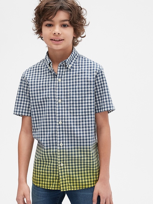 2 of 8 showing, with the color yellow dip dye of product Kids Poplin Button-Up Shirt