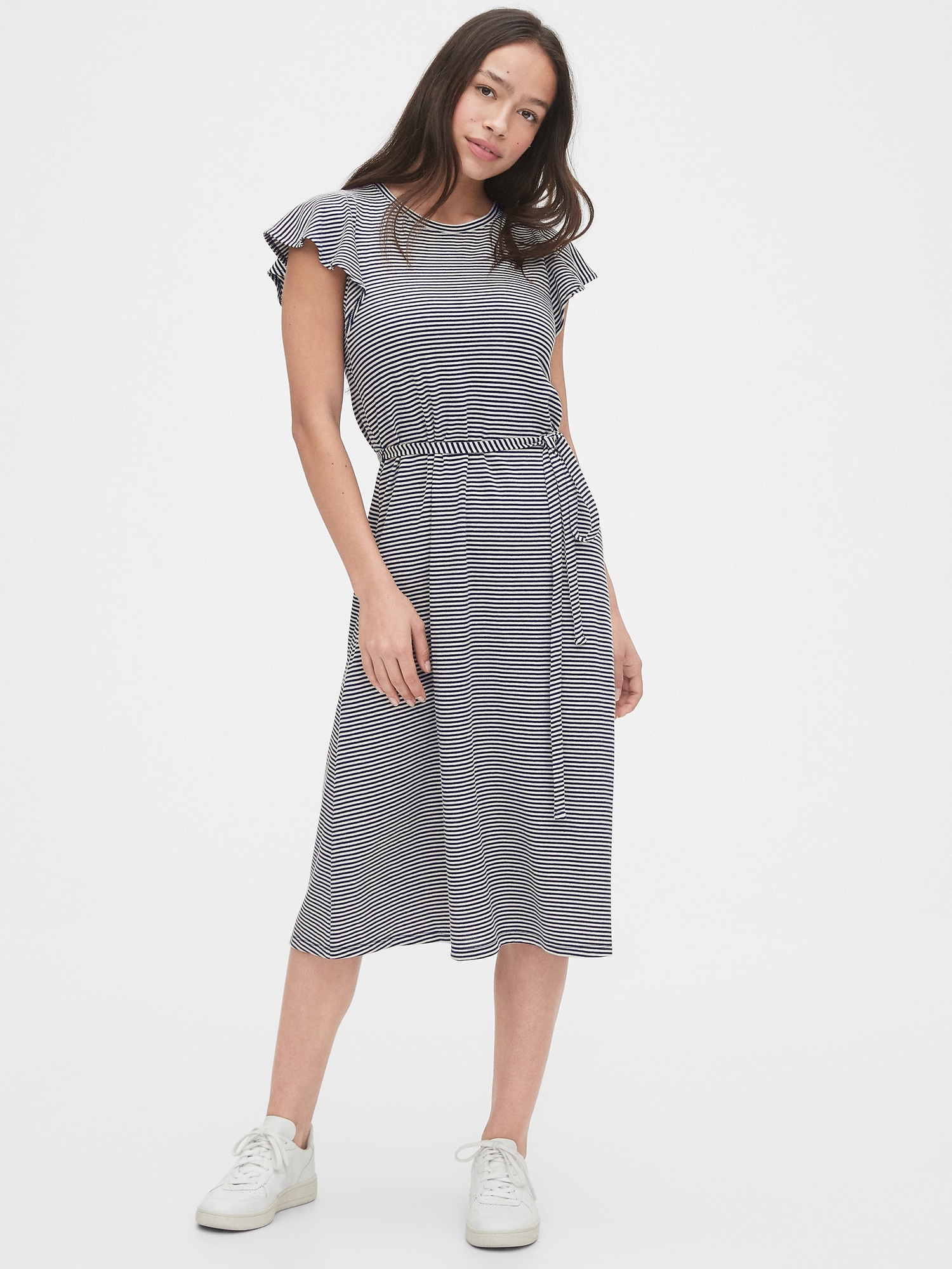 grey flutter sleeve dress