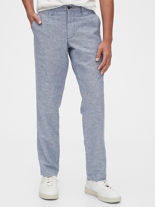 1 of 8 showing, with the color blue chambray of product Linen Khakis in Straight Fit