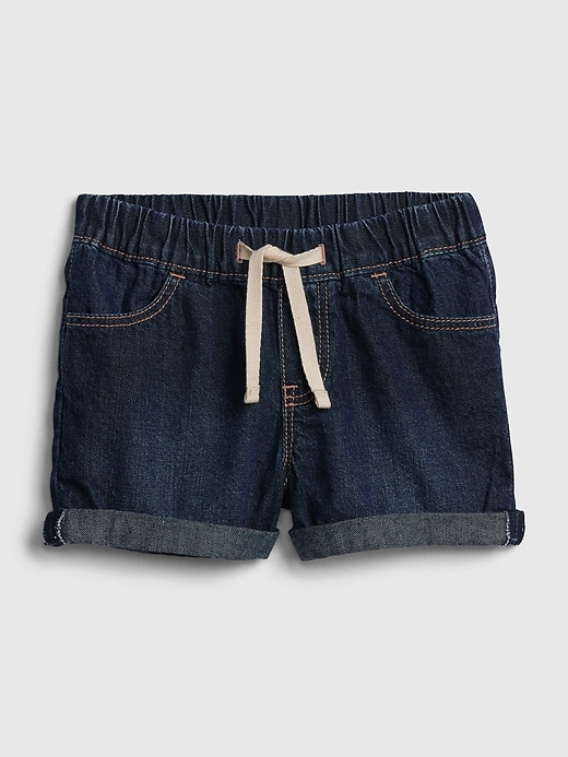 1 of 8 showing, with the color dark indigo of product Toddler Pull-On Denim Shorts