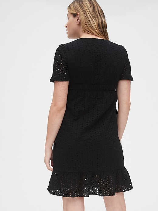 2 of 8 showing, with the color true black of product Maternity Eyelet V-Neck Dress