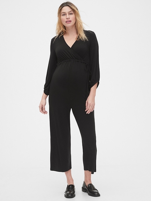 1 of 8 showing, with the color true black of product Maternity Wide-Leg Jumpsuit