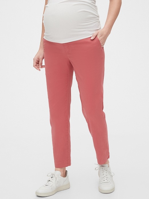 1 of 8 showing, with the color earthenware red of product Maternity Full Panel Khaki Straight