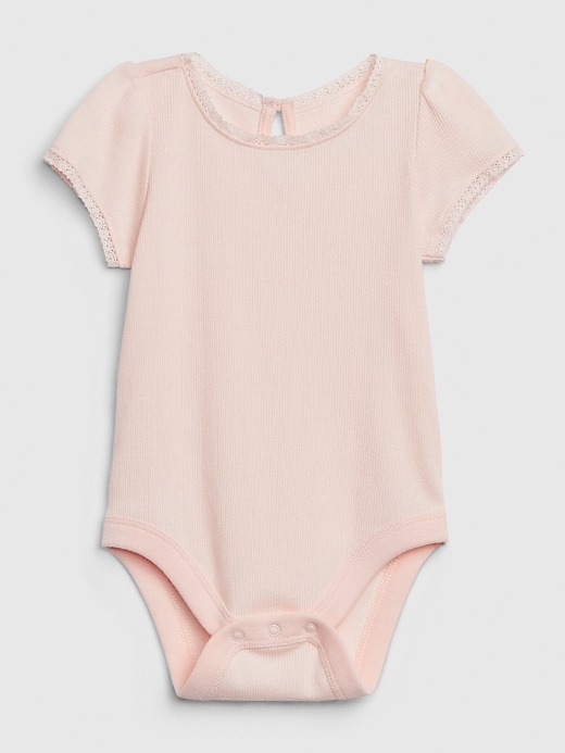 1 of 8 showing, with the color pink cameo of product Baby Picot Trim Bodysuit