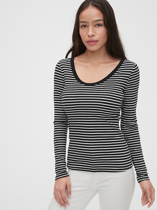 1 of 8 showing, with the color black & white stripe of product Stripe Scoopneck T-Shirt