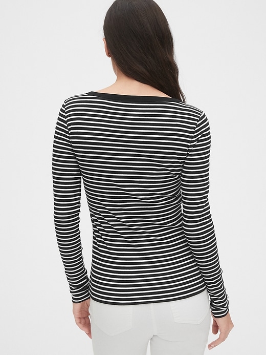 2 of 8 showing, with the color black & white stripe of product Stripe Scoopneck T-Shirt