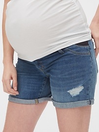 5" Maternity Destructed Inset Panel Denim Shorts