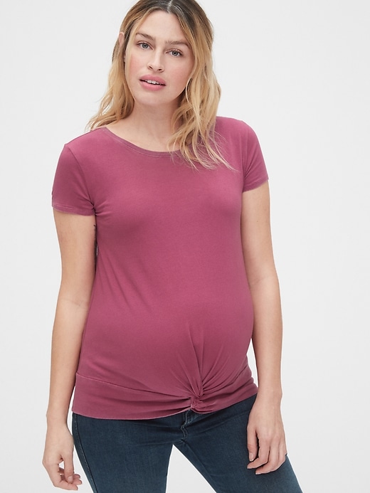 View large product image 1 of 1. Maternity Knot-Front T-Shirt