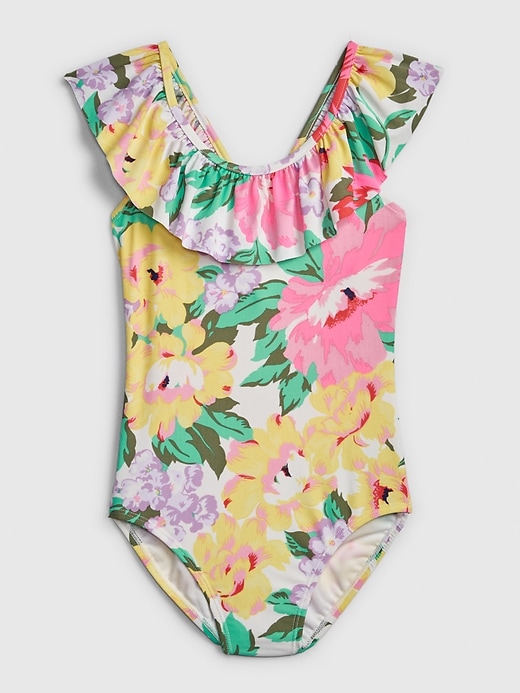 1 of 8 showing, with the color floral print of product Kids Floral Ruffle Swim One-Piece