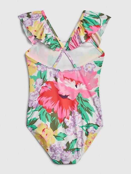 2 of 8 showing, with the color floral print of product Kids Floral Ruffle Swim One-Piece