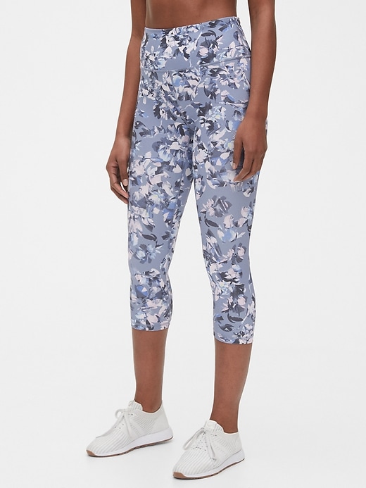 View large product image 1 of 1. GapFit High Rise Print Capris in Eclipse