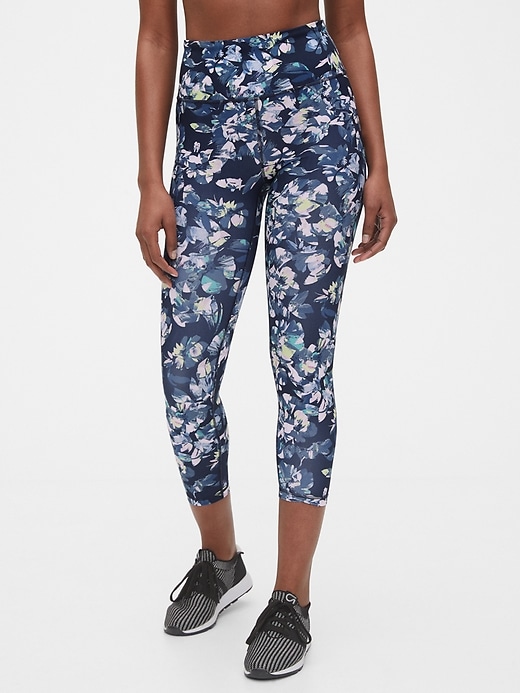 1 of 8 showing, with the color blue floral print of product GapFit High Rise 7/8 Leggings in Eclipse