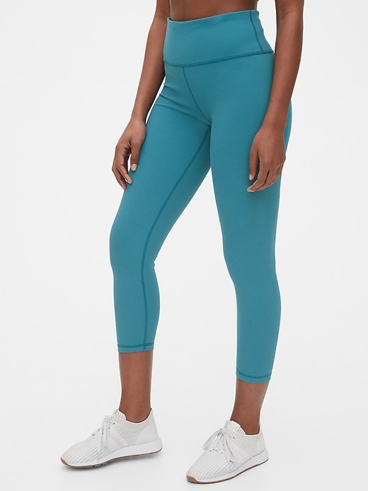 1 of 8 showing, with the color slate teal blue of product GapFit High Rise Rib Blackout 7/8 Leggings