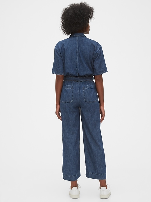 2 of 8 showing, with the color dark indigo of product Utility Tie-Belt Jumpsuit