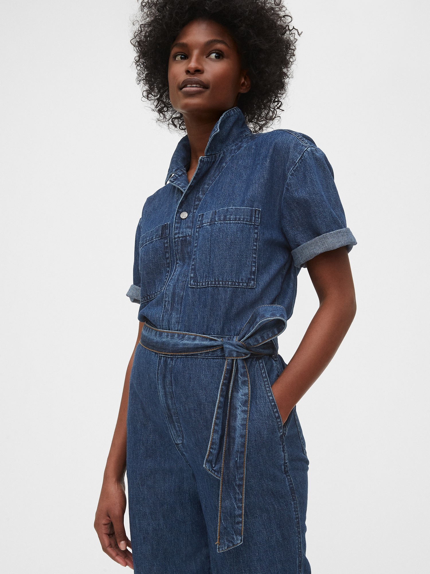 gap denim utility jumpsuit