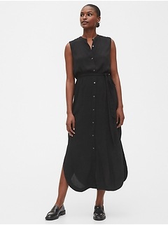black sleeveless shirt dress