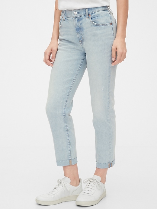 1 of 8 showing, with the color light indigo of product Mid Rise Girlfriend Jeans With Washwell™
