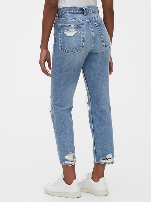 2 of 8 showing, with the color medium destroy of product High Rise Destructed Cheeky Straight Jeans
